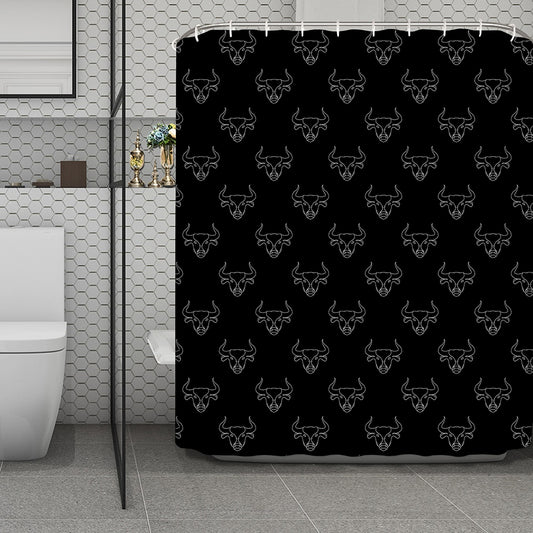Black And White Bull Pattern Print Polyester Shower Curtain