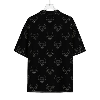 Black And White Bull Pattern Print Rayon Hawaiian Shirt