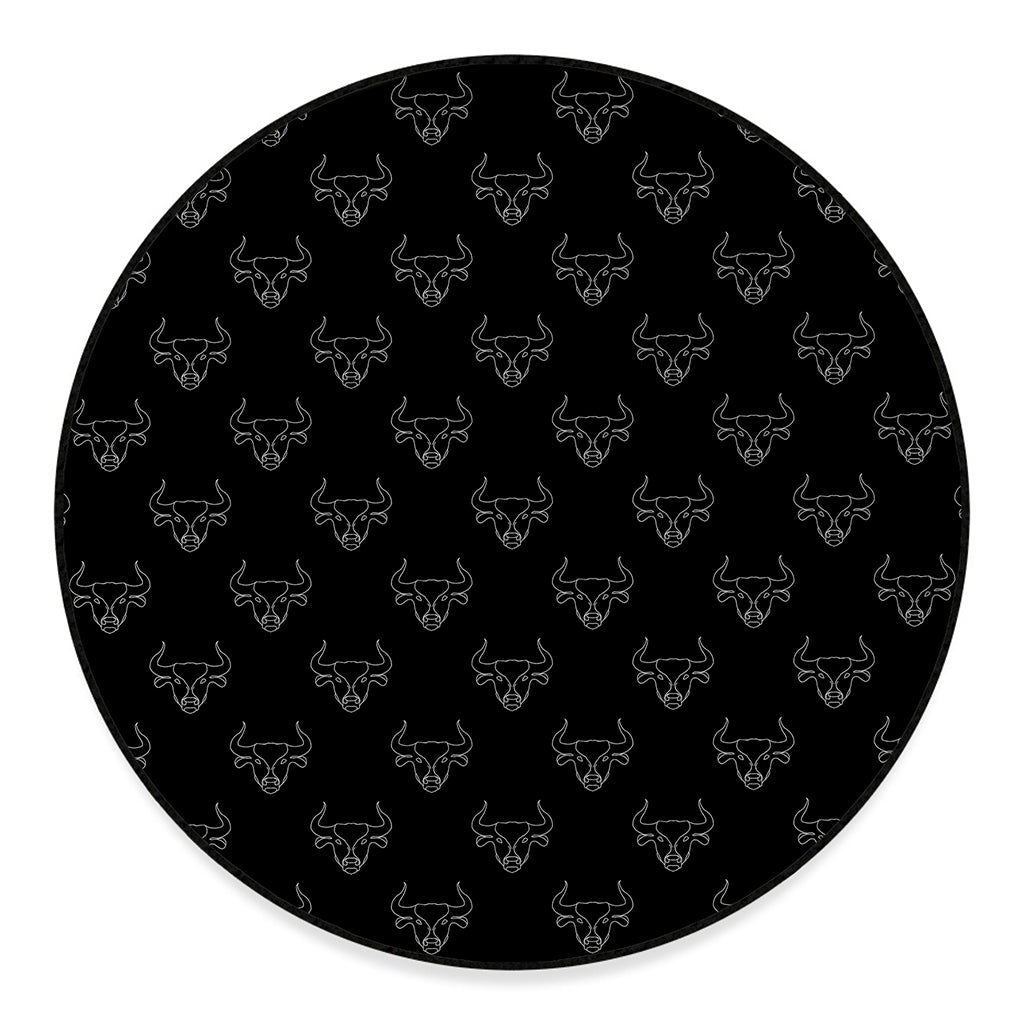 Black And White Bull Pattern Print Round Floor Mat