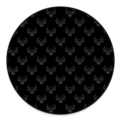 Black And White Bull Pattern Print Round Floor Mat