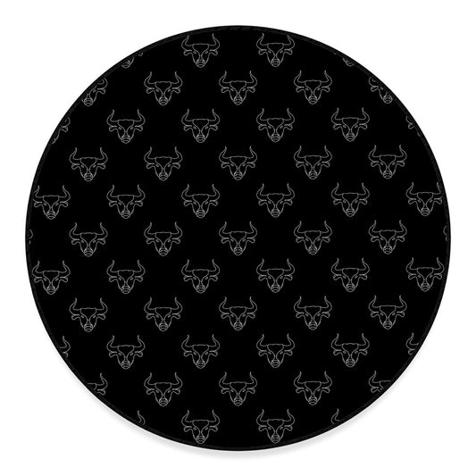 Black And White Bull Pattern Print Round Floor Mat
