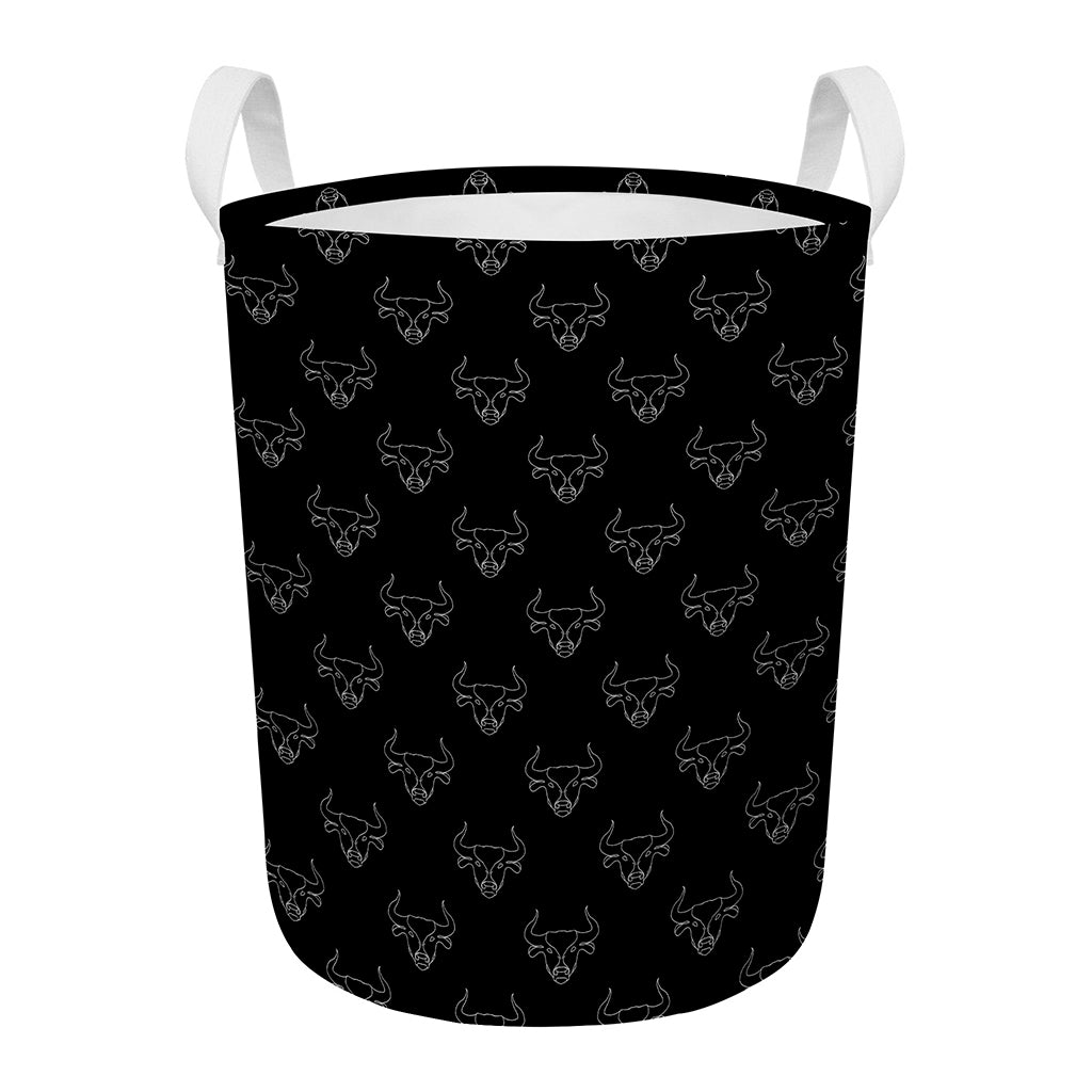 Black And White Bull Pattern Print Round Laundry Basket