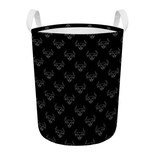 Black And White Bull Pattern Print Round Laundry Basket