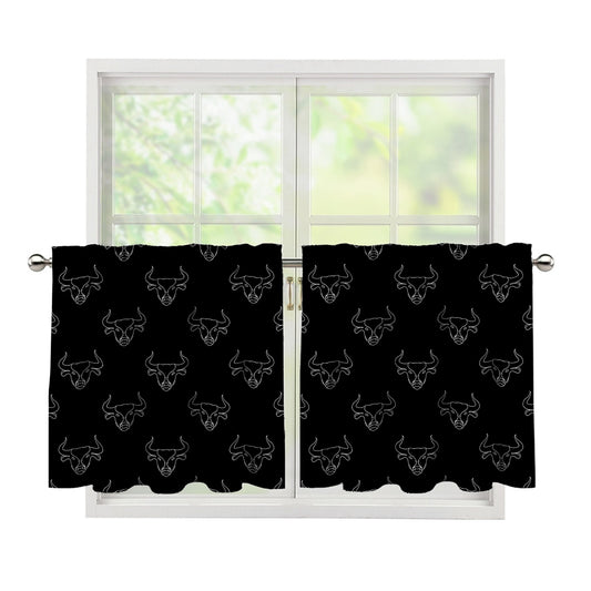 Black And White Bull Pattern Print Tier Curtains