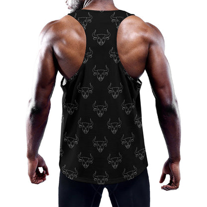Black And White Bull Pattern Print Training Tank Top