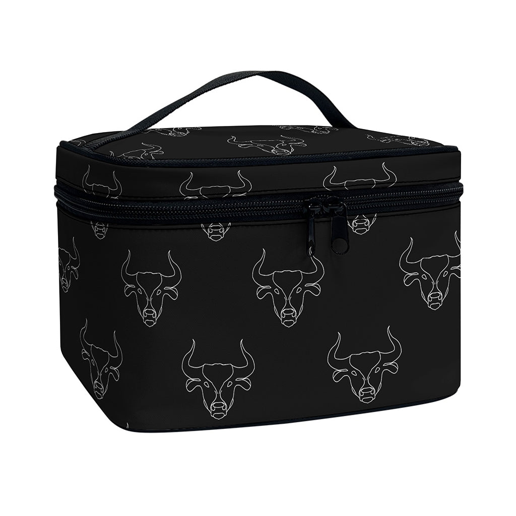 Black And White Bull Pattern Print Travel Makeup Bag