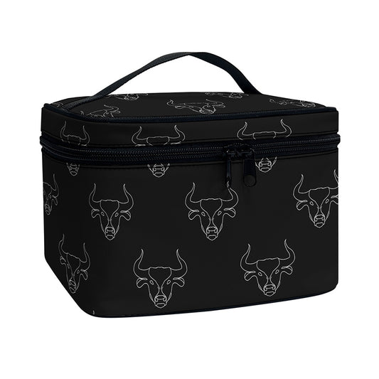 Black And White Bull Pattern Print Travel Makeup Bag
