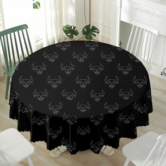 Black And White Bull Pattern Print Waterproof Round Tablecloth