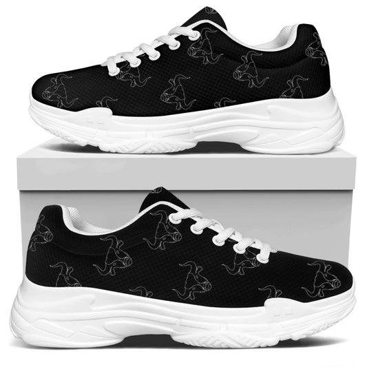 Black And White Bull Pattern Print White Chunky Shoes