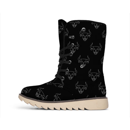 Black And White Bull Pattern Print Winter Boots