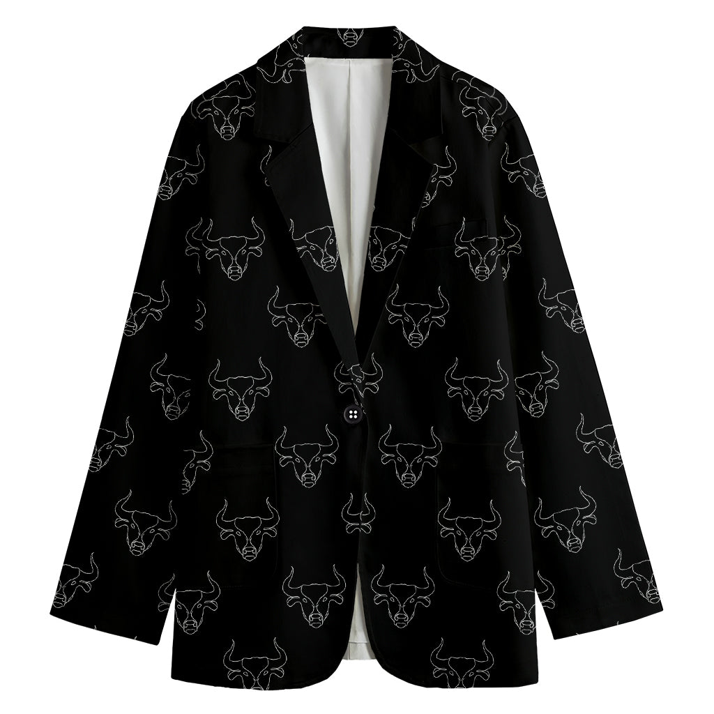 Black And White Bull Pattern Print Women's Cotton Blazer