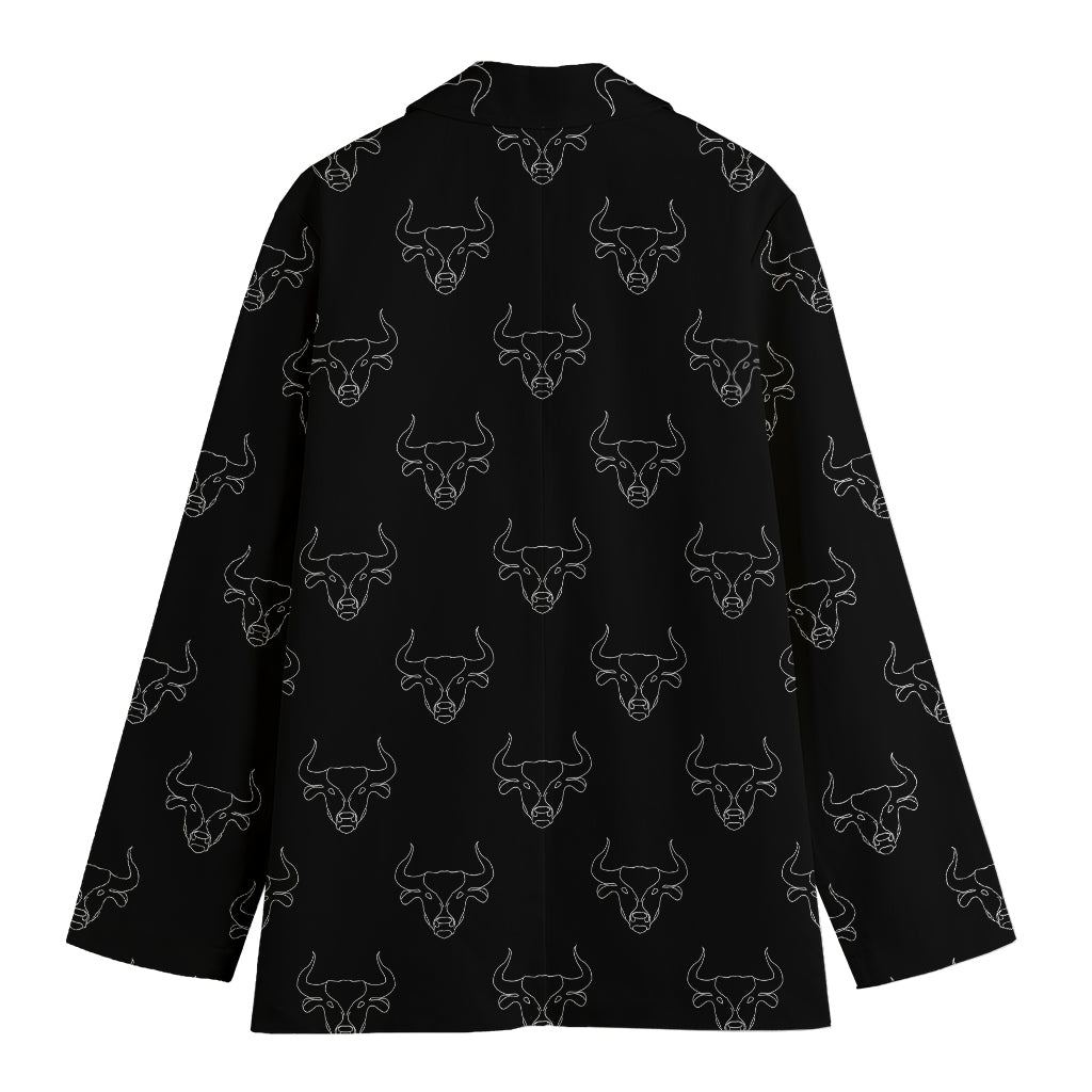 Black And White Bull Pattern Print Women's Cotton Blazer