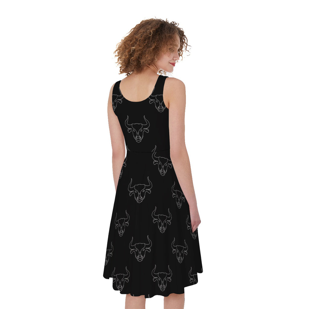 Black And White Bull Pattern Print Women's Sleeveless Dress