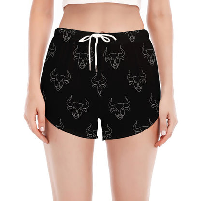 Black And White Bull Pattern Print Women's Split Running Shorts