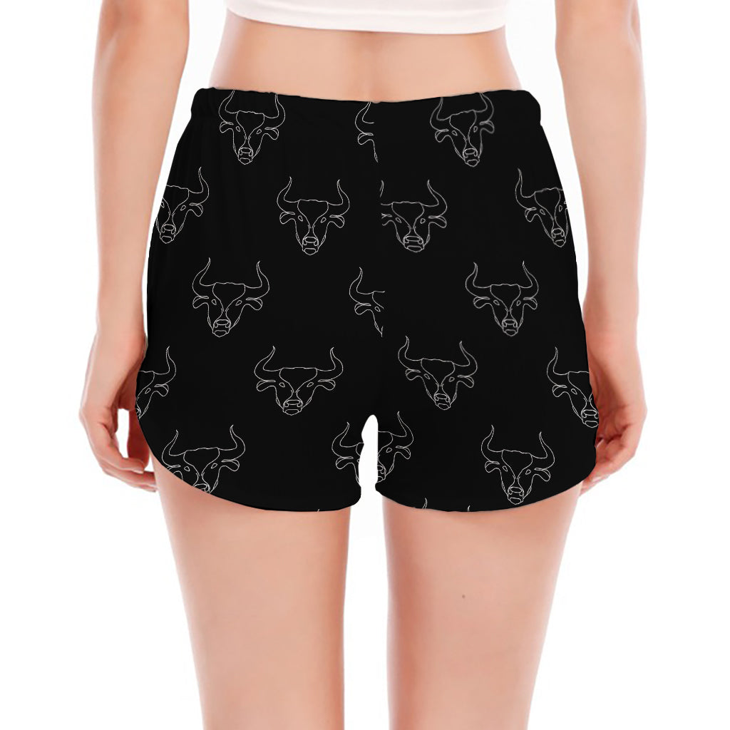 Black And White Bull Pattern Print Women's Split Running Shorts