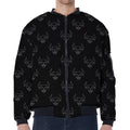 Black And White Bull Pattern Print Zip Sleeve Bomber Jacket