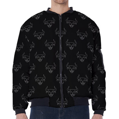 Black And White Bull Pattern Print Zip Sleeve Bomber Jacket