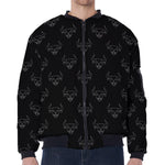 Black And White Bull Pattern Print Zip Sleeve Bomber Jacket