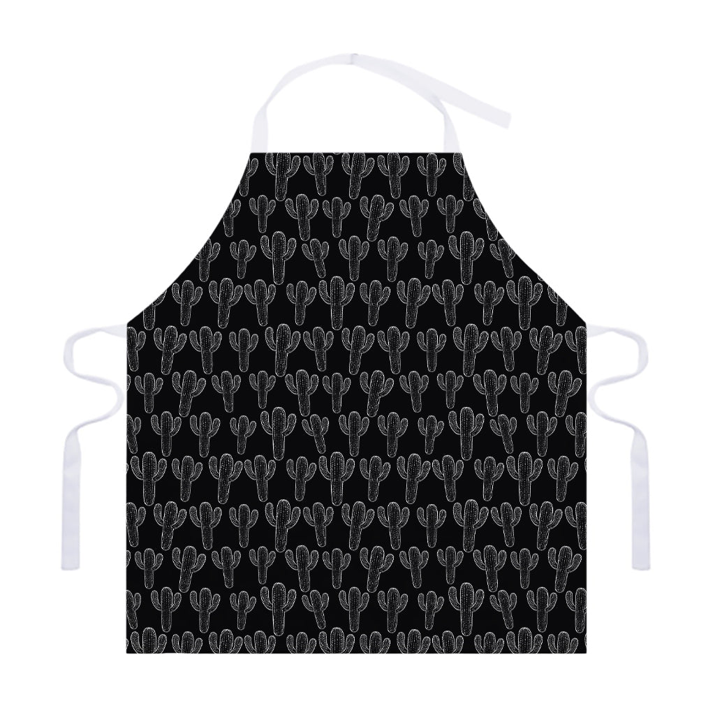 Black And White Cactus Pattern Print Adjustable Apron