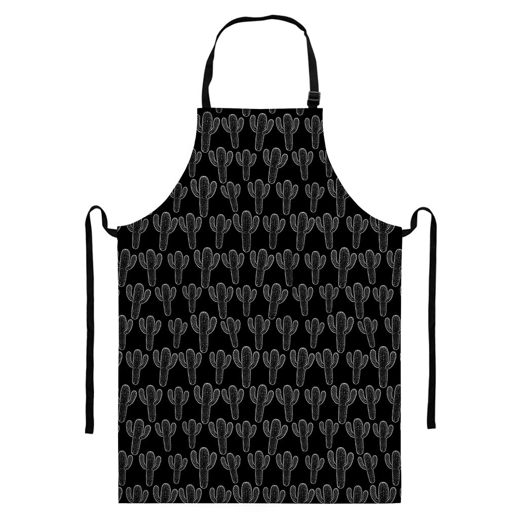 Black And White Cactus Pattern Print Bib Apron With Pocket
