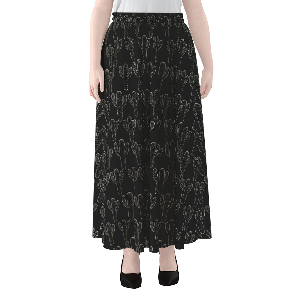 Black And White Cactus Pattern Print Chiffon Maxi Skirt