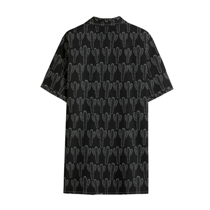 Black And White Cactus Pattern Print Cotton Hawaiian Shirt