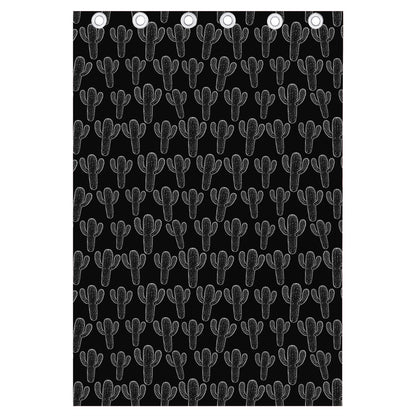 Black And White Cactus Pattern Print Curtain
