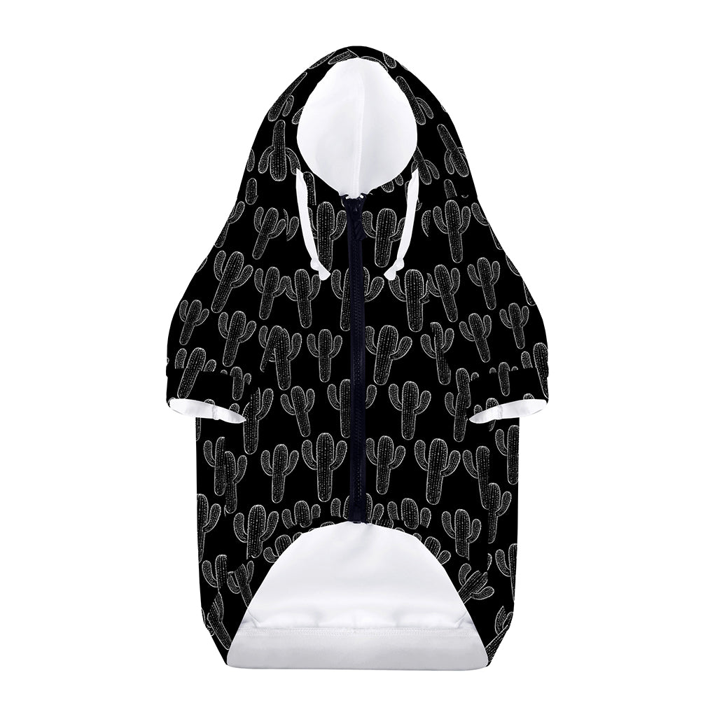 Black And White Cactus Pattern Print Dog Zip Up Hoodie