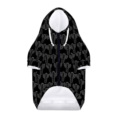 Black And White Cactus Pattern Print Dog Zip Up Hoodie