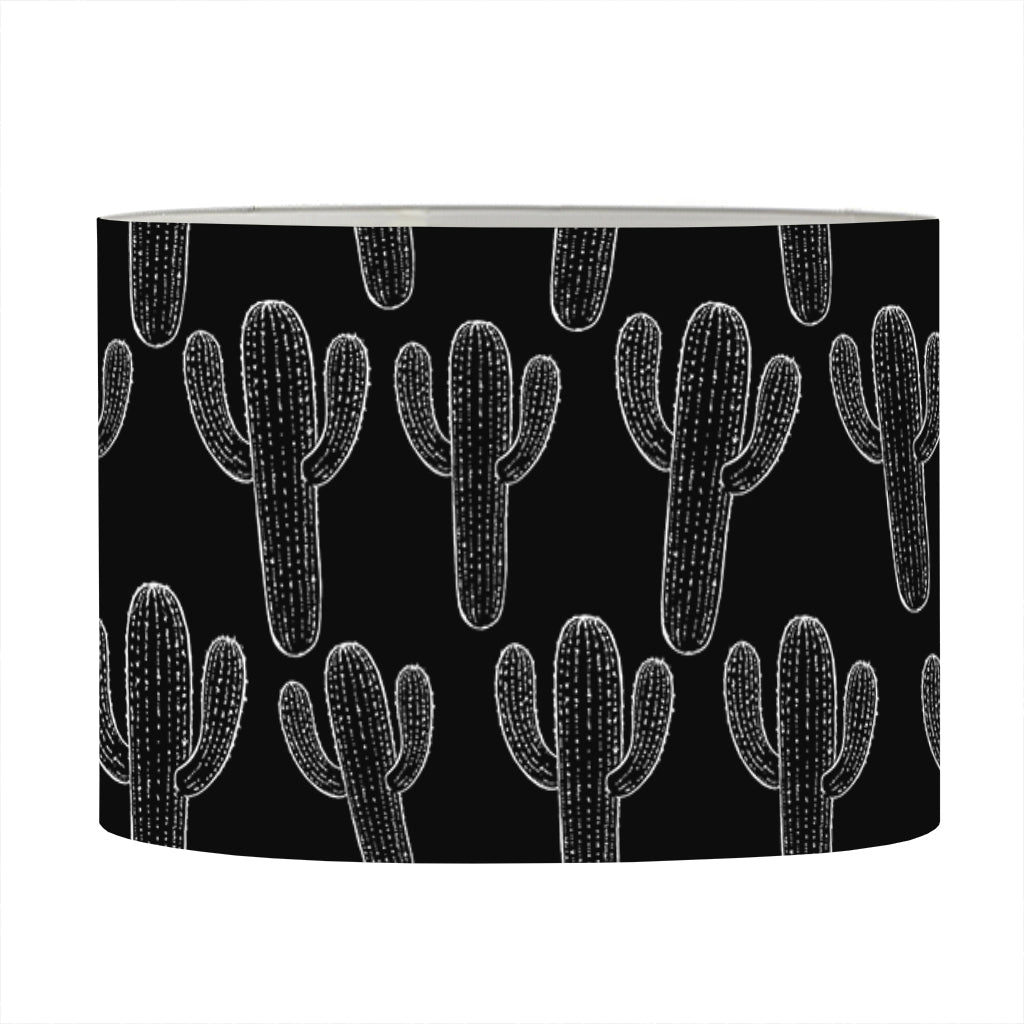 Black And White Cactus Pattern Print Drum Lamp Shade