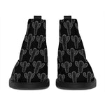 Black And White Cactus Pattern Print Flat Ankle Boots