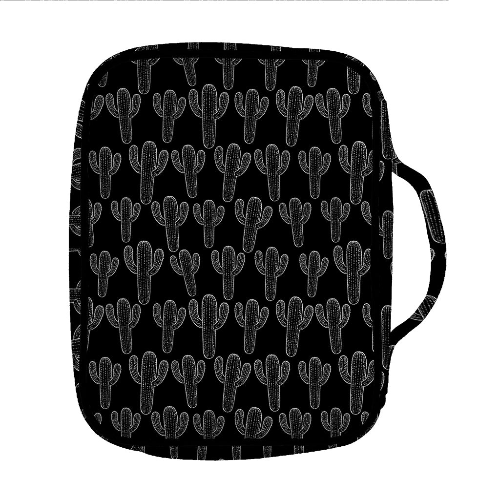 Black And White Cactus Pattern Print Front Pocket Bible Bag
