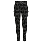 Black And White Cactus Pattern Print High-Waisted Pocket Leggings