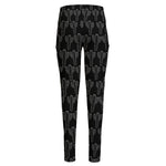 Black And White Cactus Pattern Print High-Waisted Pocket Leggings