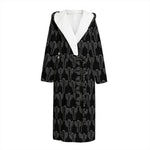 Black And White Cactus Pattern Print Hooded Bathrobe