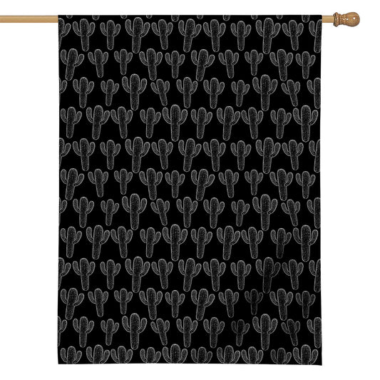 Black And White Cactus Pattern Print House Flag