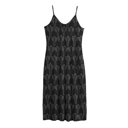 Black And White Cactus Pattern Print Jersey Midi Cami Dress
