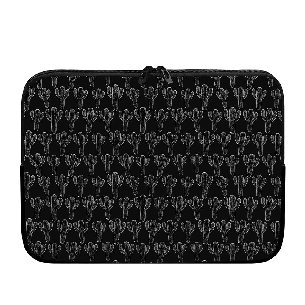 Black And White Cactus Pattern Print Laptop Sleeve