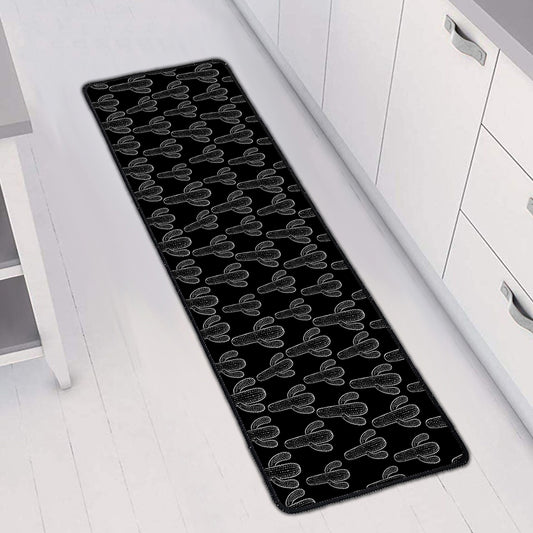 Black And White Cactus Pattern Print Long Kitchen Mat
