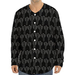 Black And White Cactus Pattern Print Long Sleeve Baseball Jersey