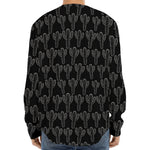 Black And White Cactus Pattern Print Long Sleeve Baseball Jersey