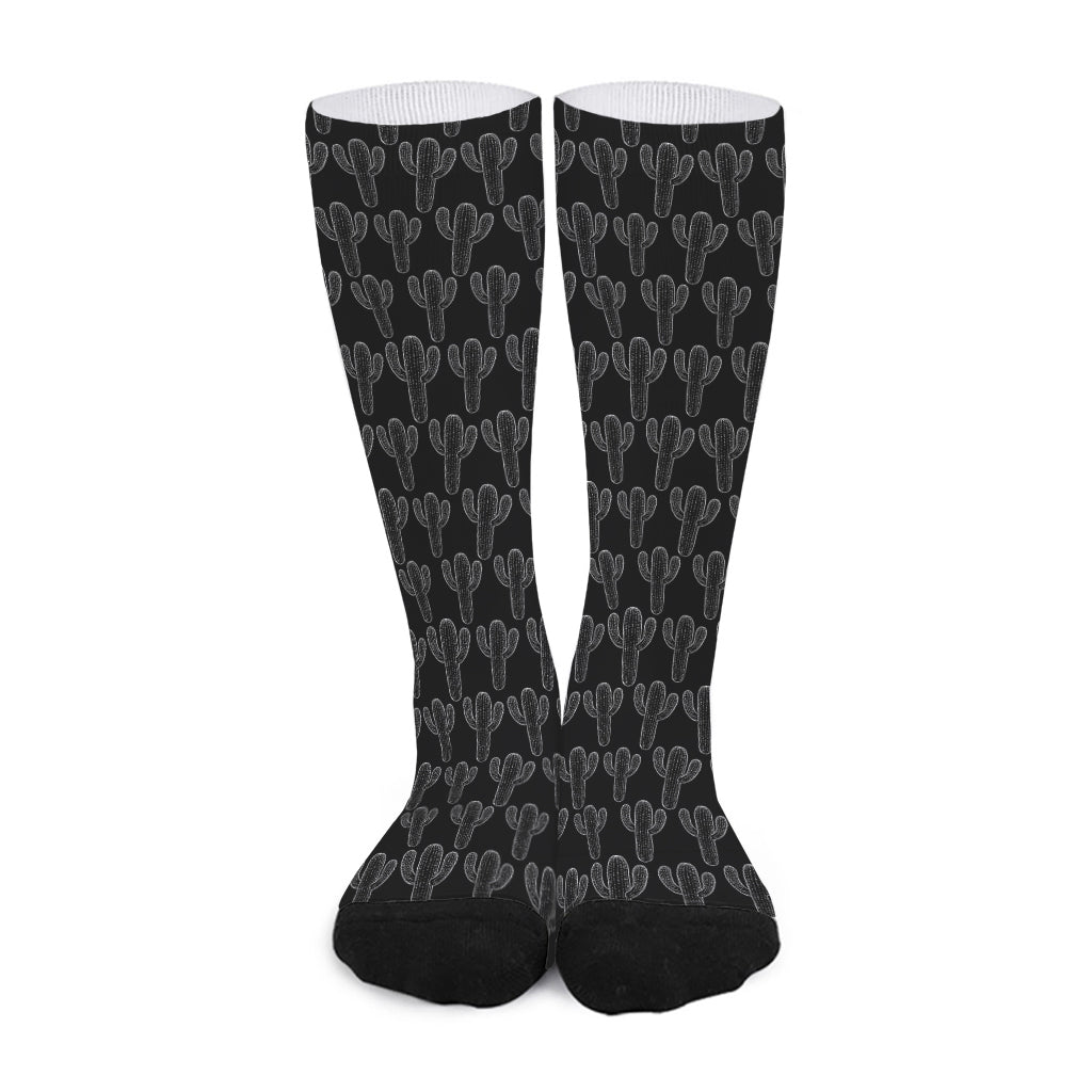 Black And White Cactus Pattern Print Long Socks