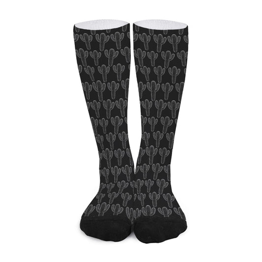 Black And White Cactus Pattern Print Long Socks