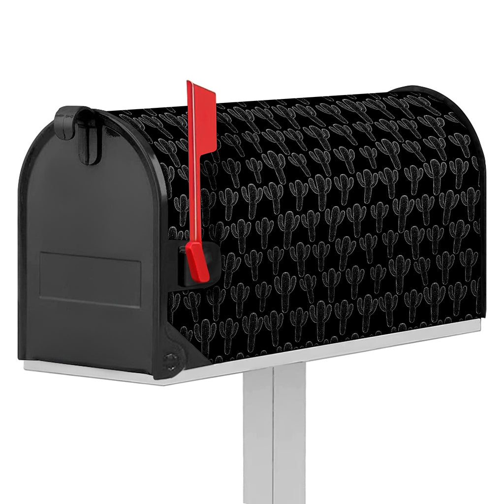 Black And White Cactus Pattern Print Mailbox Cover