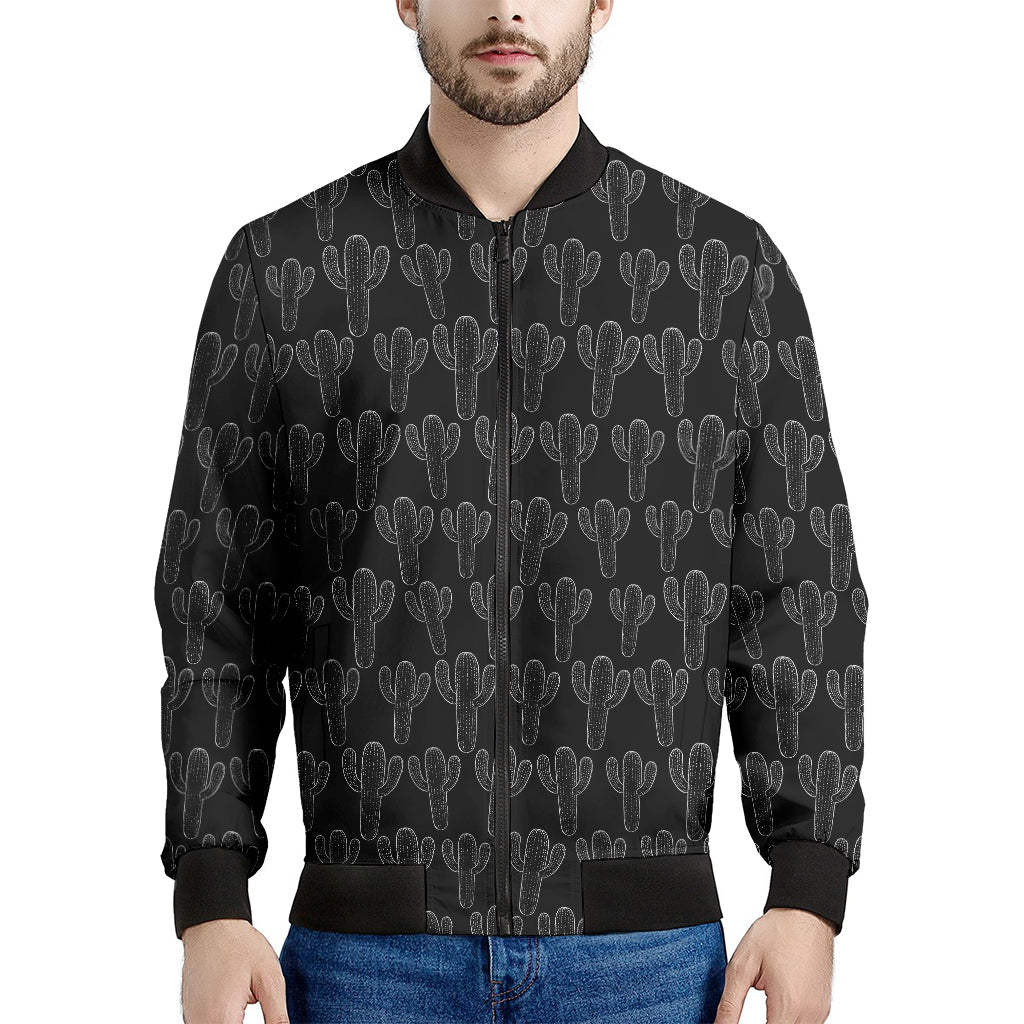 Black And White Cactus Pattern Print Men's Bomber Jacket