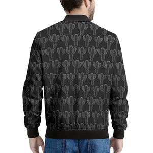 Black And White Cactus Pattern Print Men's Bomber Jacket