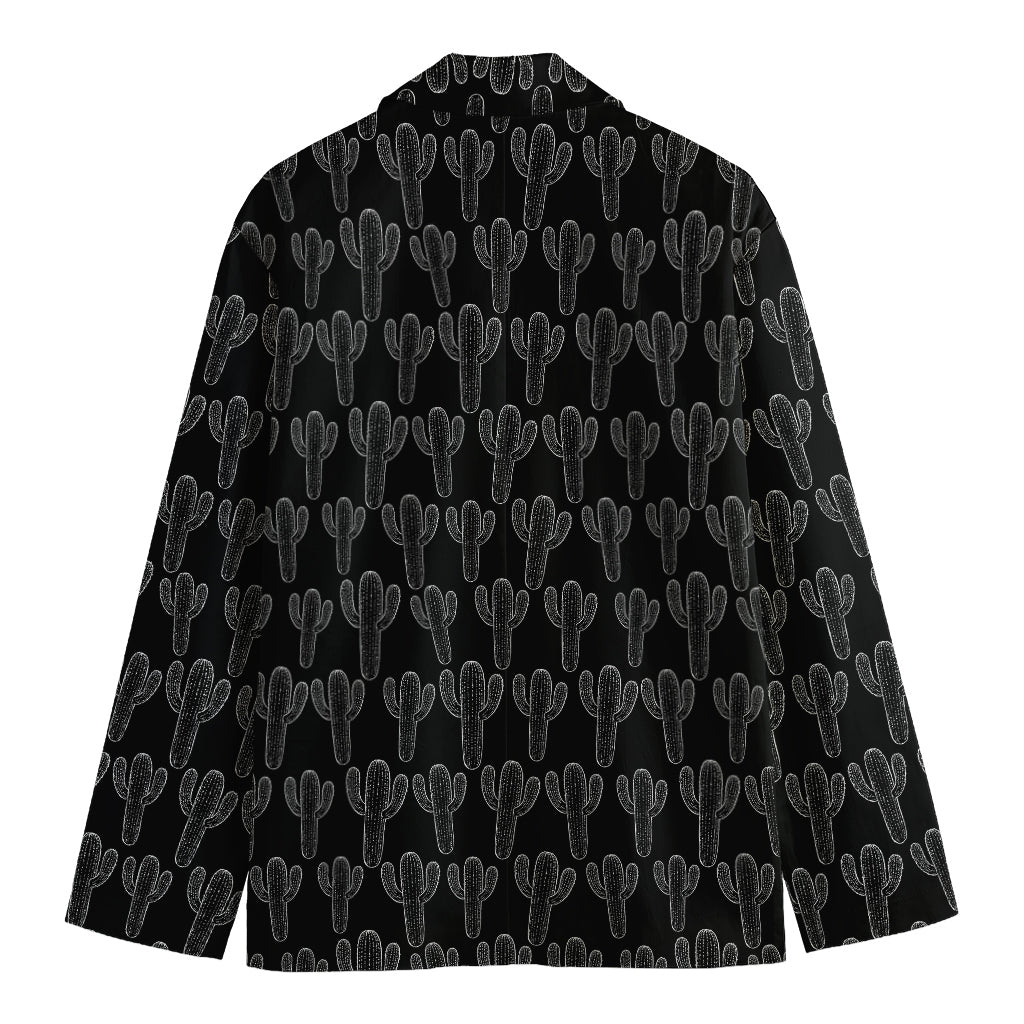 Black And White Cactus Pattern Print Men's Cotton Blazer