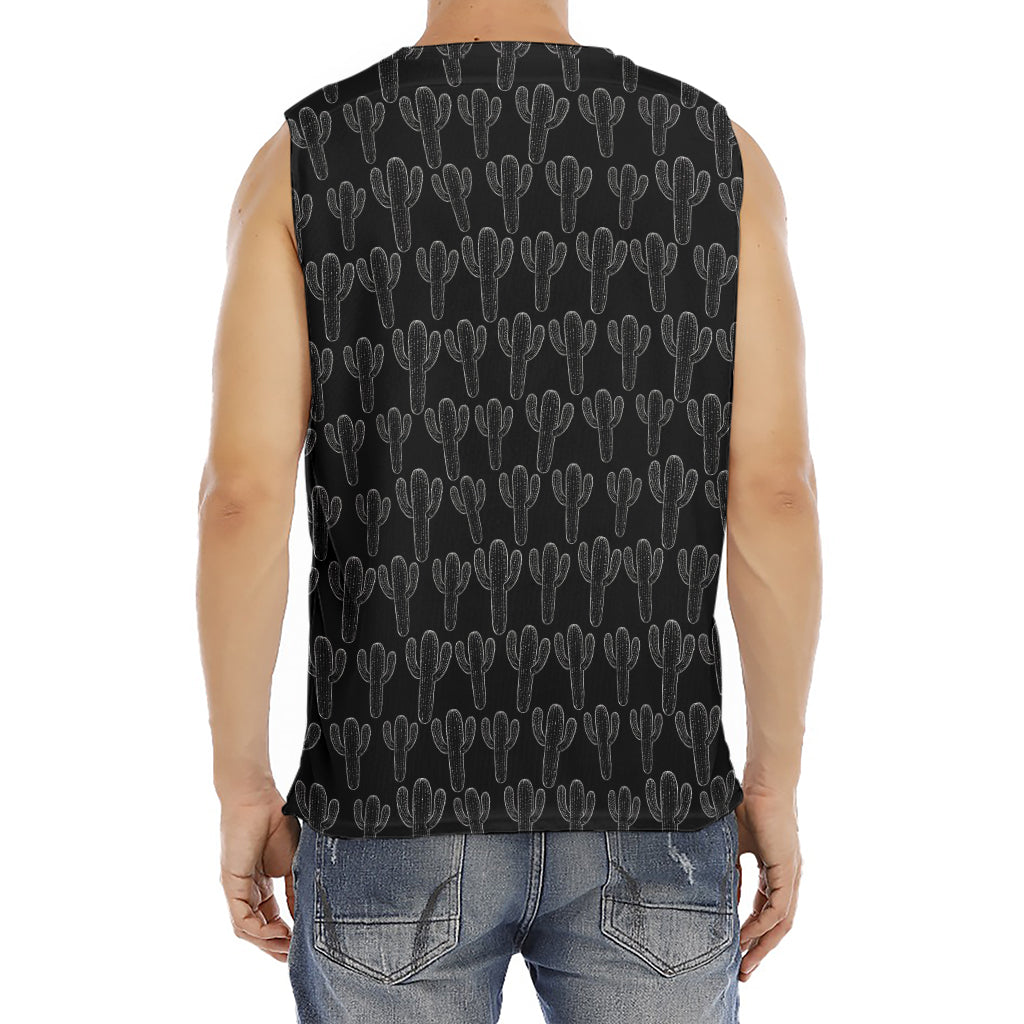 Black And White Cactus Pattern Print Men's Fitness Tank Top