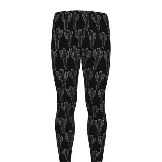 Black And White Cactus Pattern Print Men's leggings