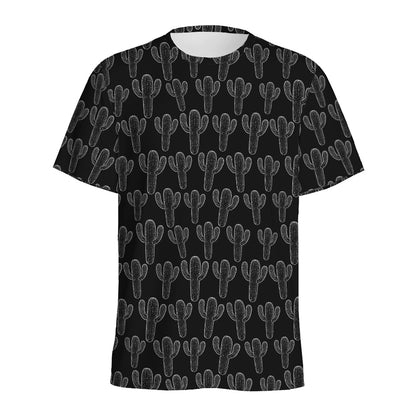 Black And White Cactus Pattern Print Men's Sports T-Shirt